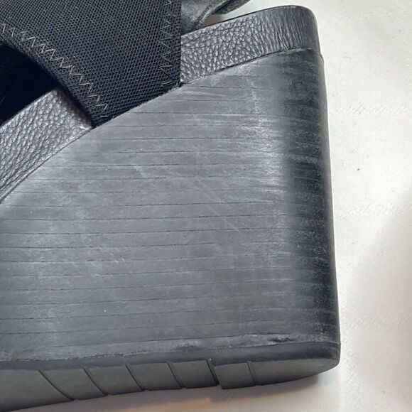 Eileen Fisher Black Platform Wedge Sandals Size 10 Lagenlook Boho Comfortable - Picture 5 of 7